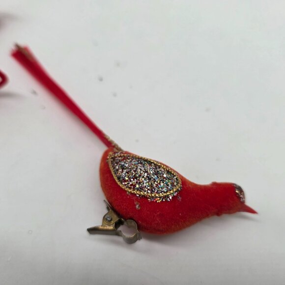 Vintage Blow Mold Christmas Ornament Crafts Flocked Birds White Boot Clip on - Picture 5 of 10